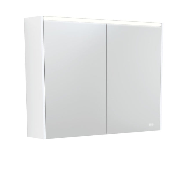 Fienza LED Mirror Cabinet, Satin White Side Panels, 900mm ,