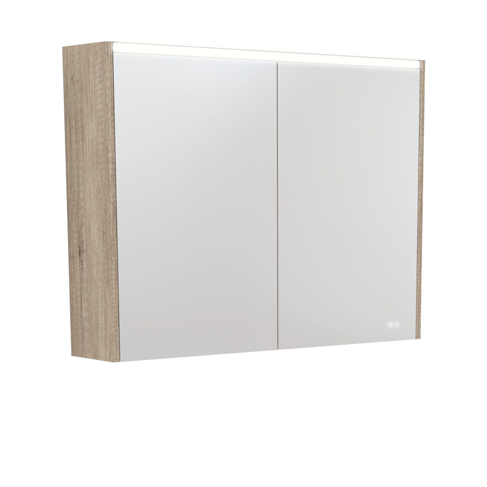 Fienza LED Mirror Cabinet, Scandi Oak Side Panels, 900mm ,