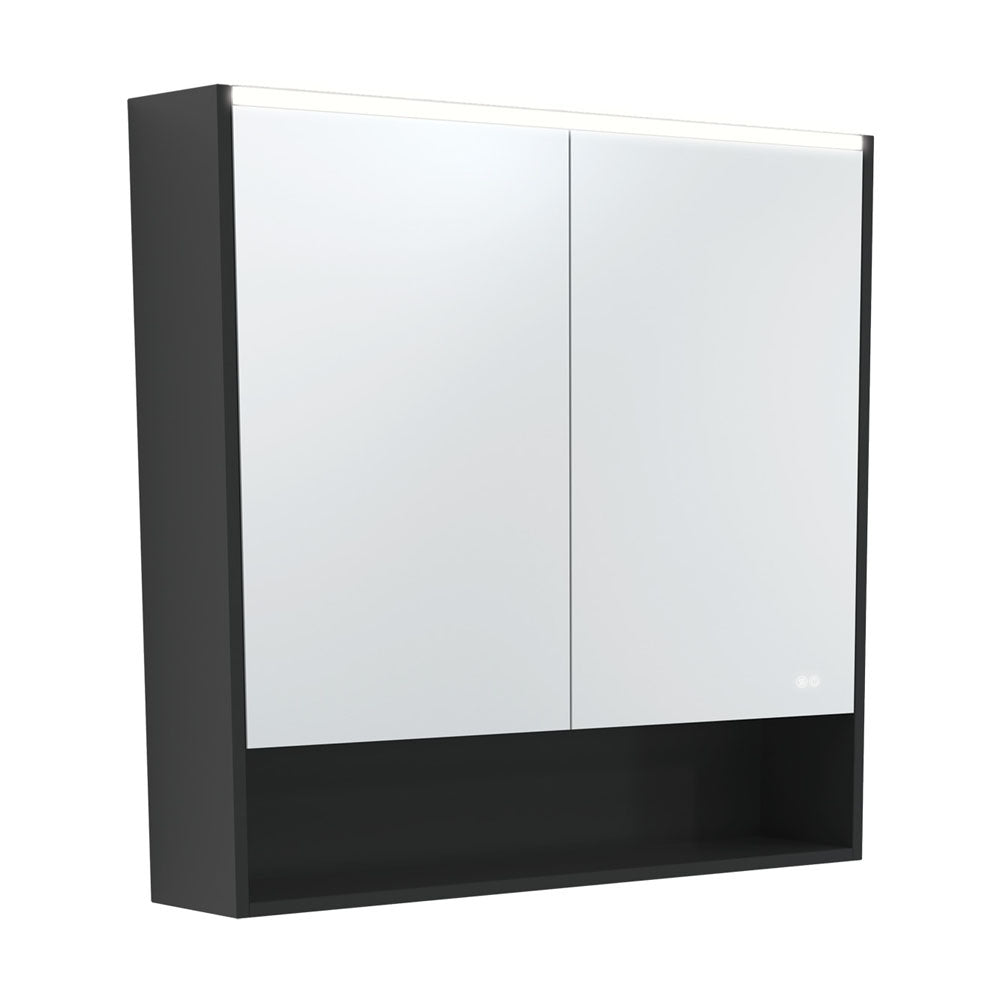 Fienza LED Mirror Cabinet, Satin Black Display Shelf, 900mm ,