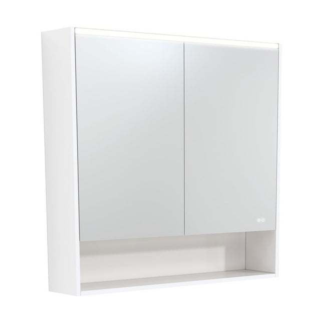 Fienza LED Mirror Cabinet, Satin White Display Shelf, 900mm ,