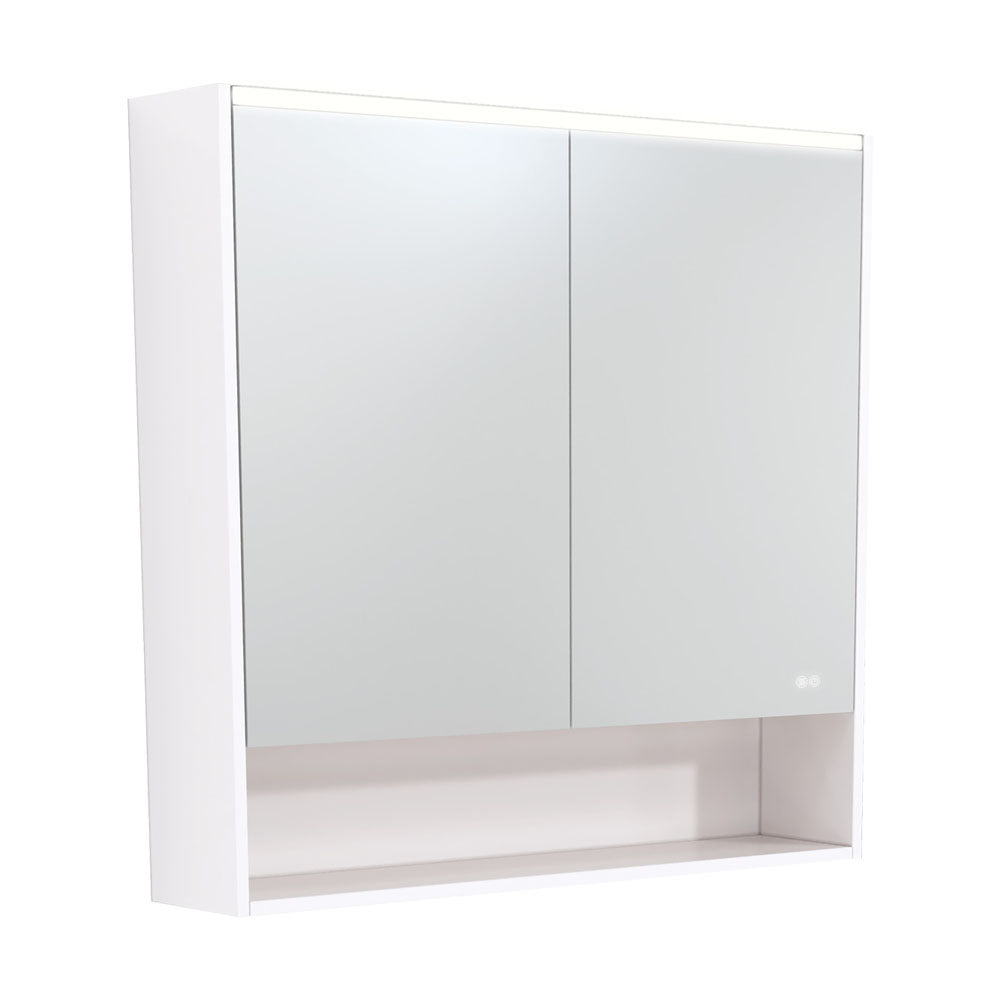 Fienza LED Mirror Cabinet, Gloss White Display Shelf, 900mm ,