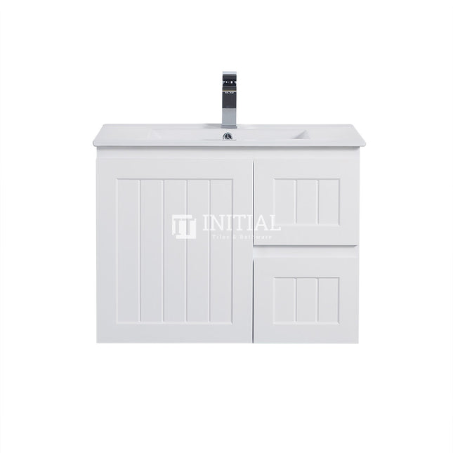 Hampton Modern Shaker Matt White Wall Hung Right Drawer Vanity 740W X 450H X 560D ,