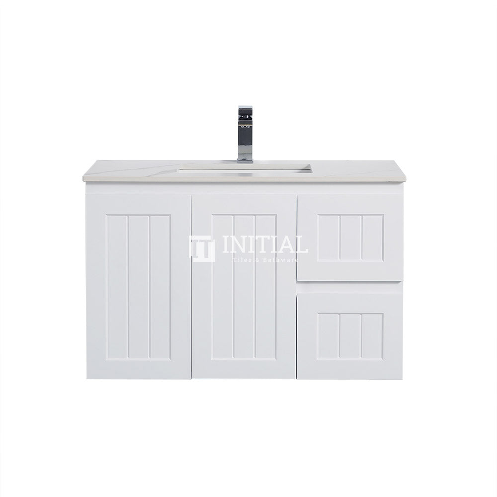 890W X 450H X 560D Modern Shaker Matt White Wall Hung Vanity Right Drawer Cabinet Only & Ceramic Top Available ,