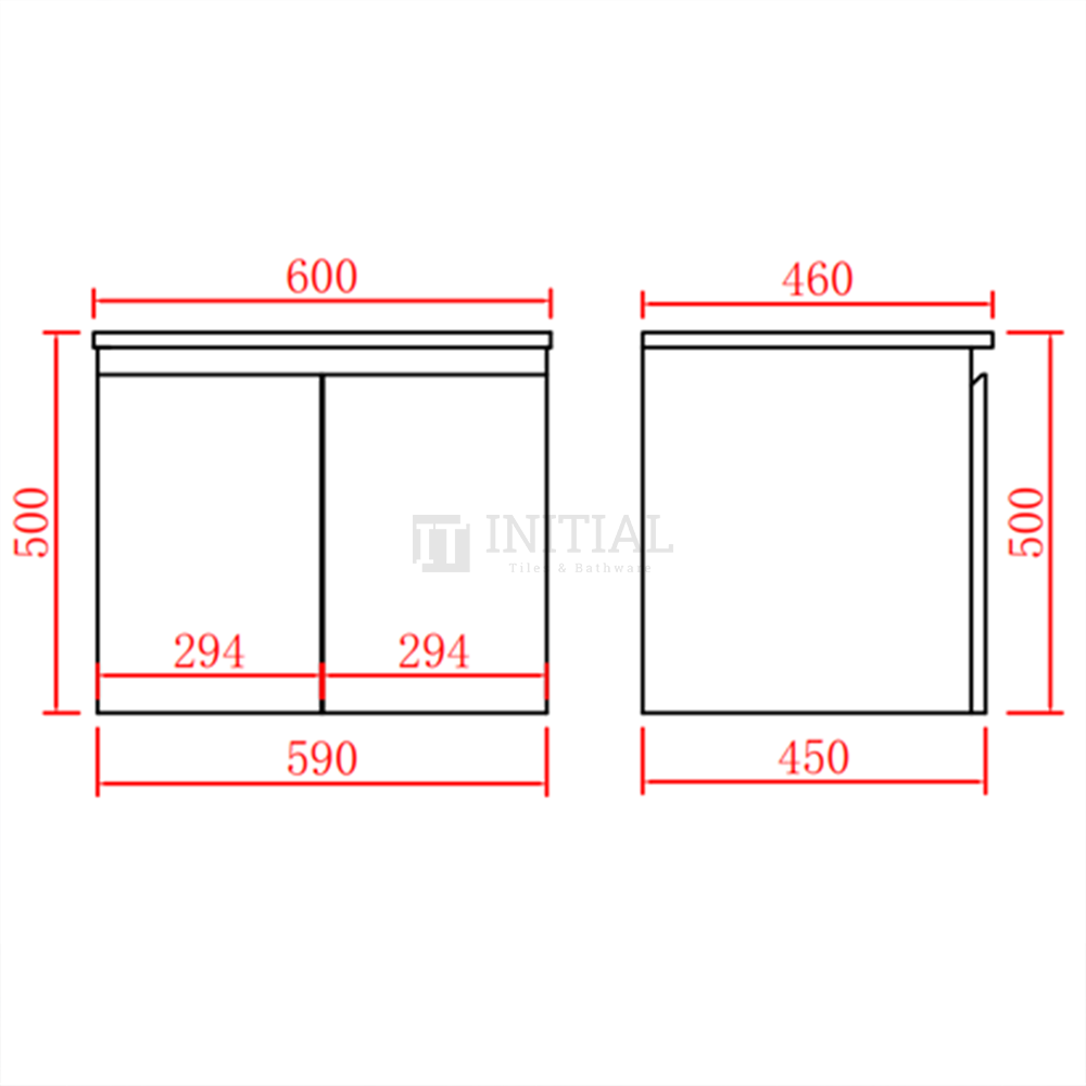 X-PVC Gloss White Standard Wall Hung Vanity with 2 Doors 590W X 550H X 460D ,