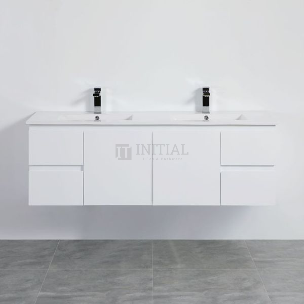 X-PVC Gloss White Standard Wall Hung Vanity with Double Basin 1490W X 550H X 460D ,