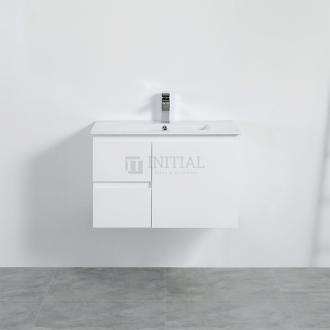X-PVC Gloss White Standard Wall Hung Vanity with Left Drawer 740W X 550H X 460D ,