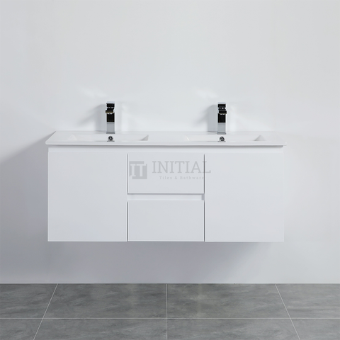 Gloss White X-PVC Wall Hung Double Bowl Vanity with 2 Doors and 2 Drawers 1190W X 550H X 460D ,
