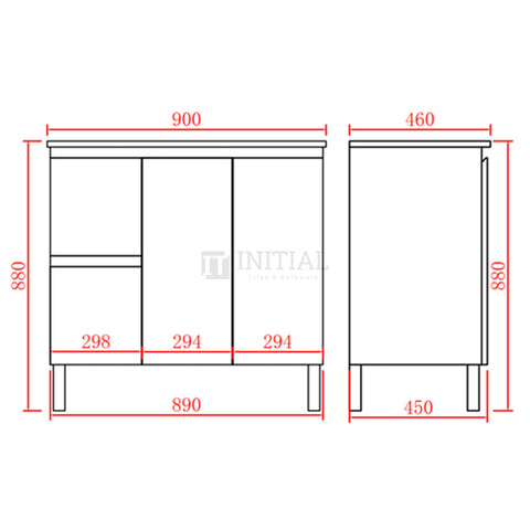 X-PVC Gloss White Standard Freestanding Floor Vanity with Left Drawer 890W X 880H X 460D ,