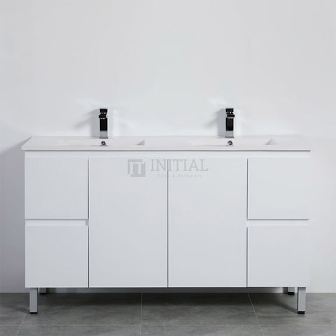 X-PVC Gloss White Standard Freestanding Floor Vanity with Double Bowl 1490W X 880H X 460D ,
