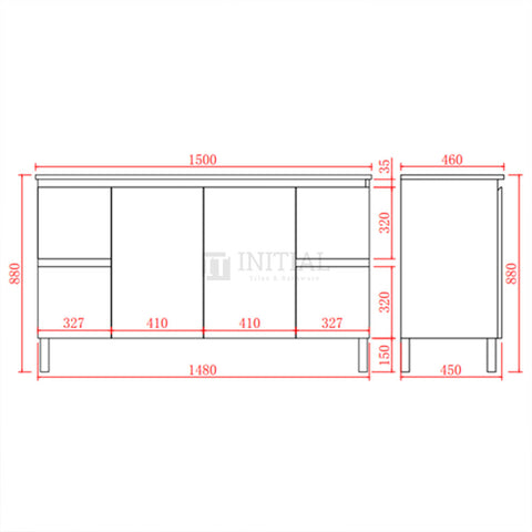X-PVC Gloss White Standard Freestanding Floor Vanity with Single Bowl 1490W X 880H X 460D ,