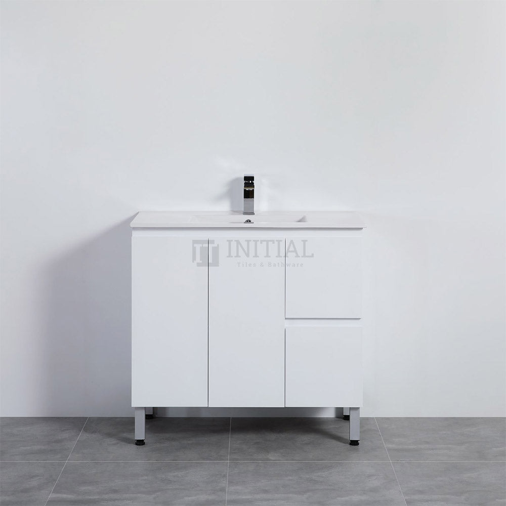 X-PVC Gloss White Standard Freestanding Floor Vanity with Right Drawer 890W X 880H X 460D ,
