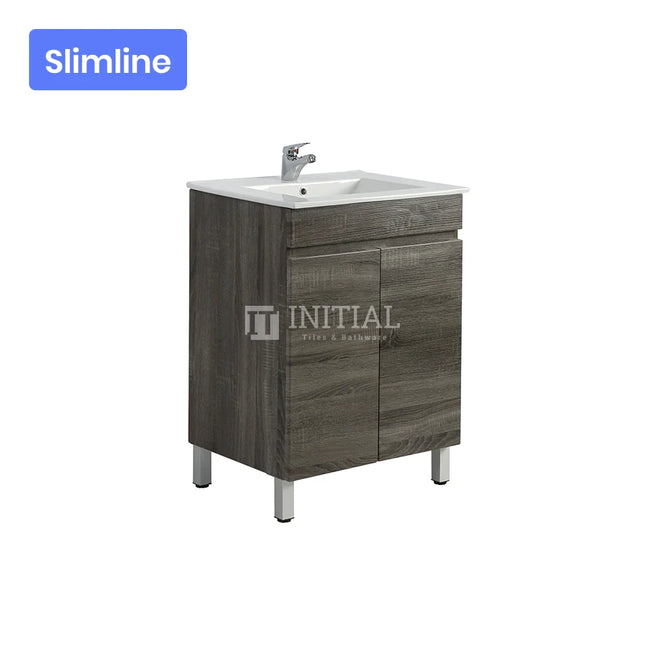 Begin Wood Grain PVC Filmed Slim Freestanding Floor Vanity With 2 Doors Dark Grey 590W X 830H X 355D ,