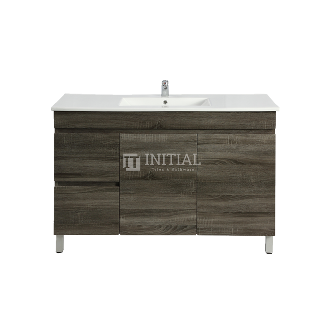 Begin Wood Grain Freestanding Floor Vanity Left Side Dark Grey 1190W X 830H X 450D , Cabinet Only