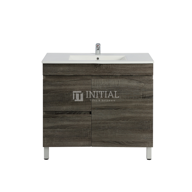 Begin Series Wood Grain Freestanding Floor Vanity Left Side Dark Grey 890W X 830H X 450D , Cabinet Only