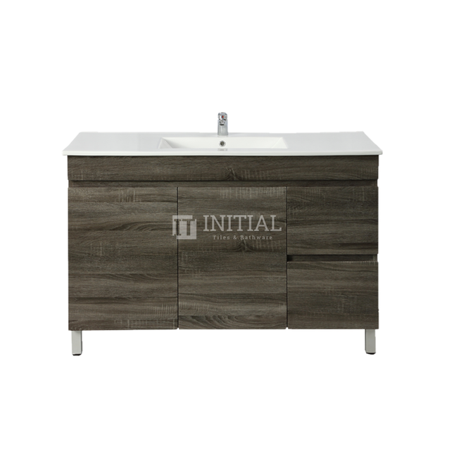 Begin Wood Grain Freestanding Floor Vanity Right Side Dark Grey 1190W X 830H X 450D , Cabinet Only