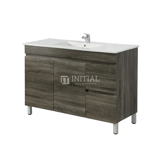 Begin Wood Grain Freestanding Floor Vanity Right Side Dark Grey 1190W X 830H X 450D ,