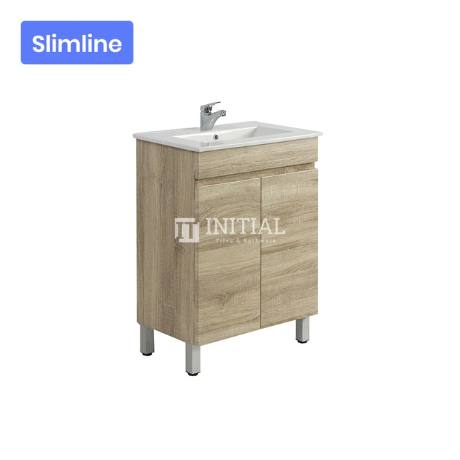 Begin Wood Grain PVC Filmed Slim Freestanding Floor Vanity With 2 Doors White Oak 590W X 830H X 355D ,