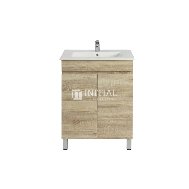 Begin Wood Grain PVC Filmed Freestanding Floor Vanity With 2 Doors White Oak 590W X 830H X 455D , Cabinet Only