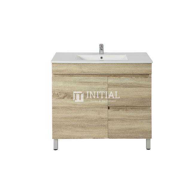 Begin Series Wood Grain Freestanding Floor Vanity Right Side White Oak 740W X 830H X 450D , Cabinet Only