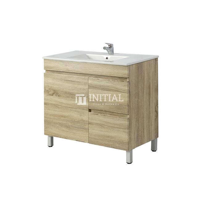 Begin Series Wood Grain Freestanding Floor Vanity Right Side White Oak 740W X 830H X 450D ,