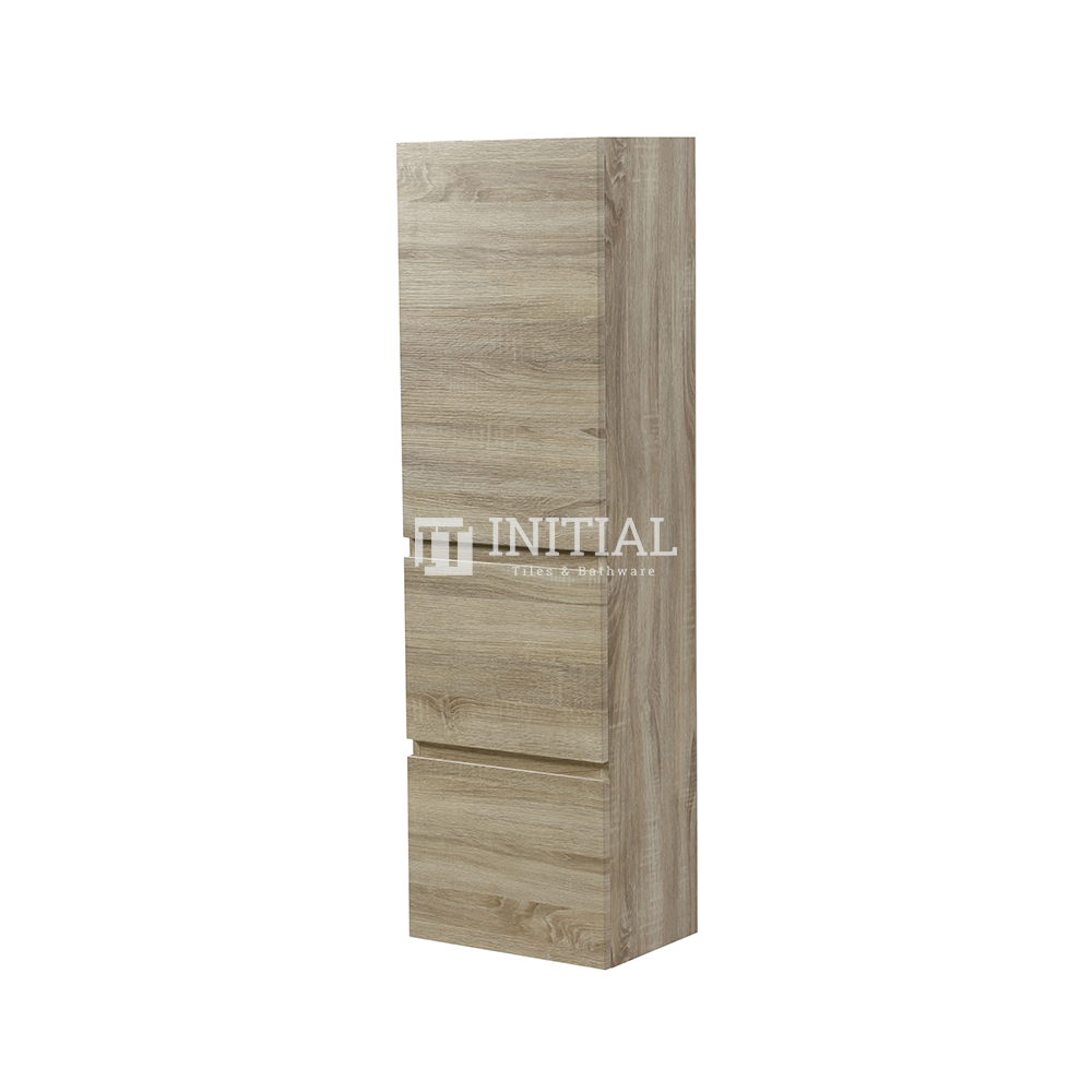Begin Wood Grain PVC Filmed Wall Hung Tall Boy Vanity With Soft Closing 1 Door and 2 Drawers White Oak 400X1350X300 ,