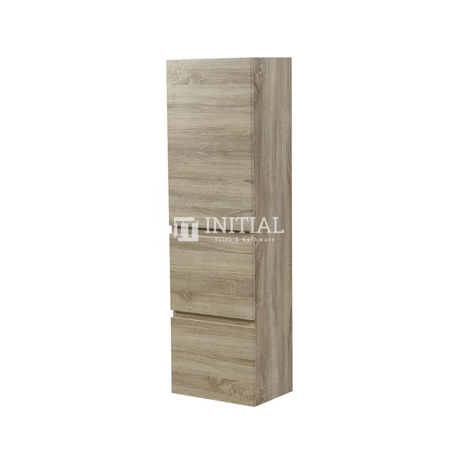 Begin Wood Grain PVC Filmed Wall Hung Tall Boy Vanity With Soft Closing 1 Door and 2 Drawers White Oak 400X1350X300 ,