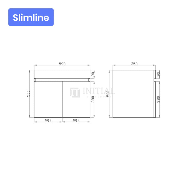 Begin Wood Grain PVC Filmed Slim Wall Hung Vanity With 2 Doors Dark Grey 590W X 500H X 350D ,