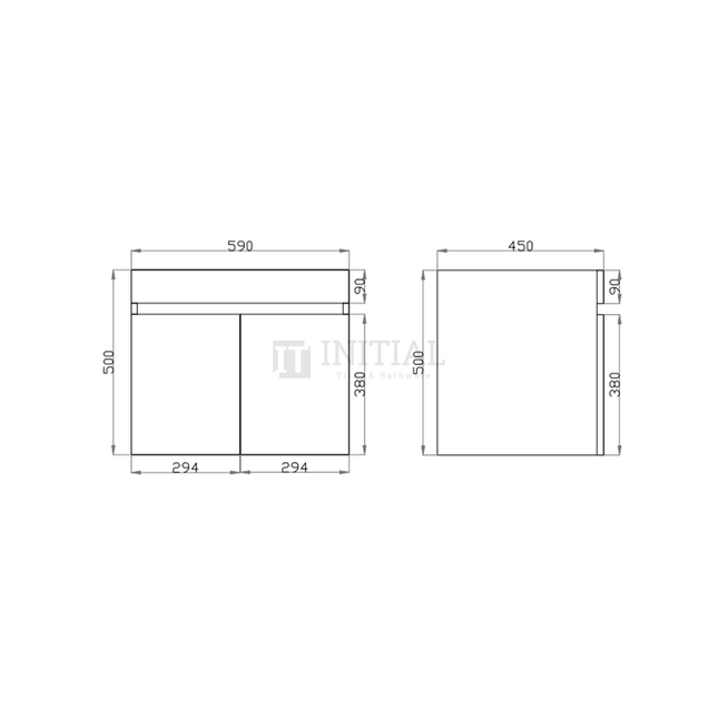 Begin Wood Grain PVC Filmed Wall Hung Vanity With 2 Doors Dark Grey 590W X 500H X 450D ,