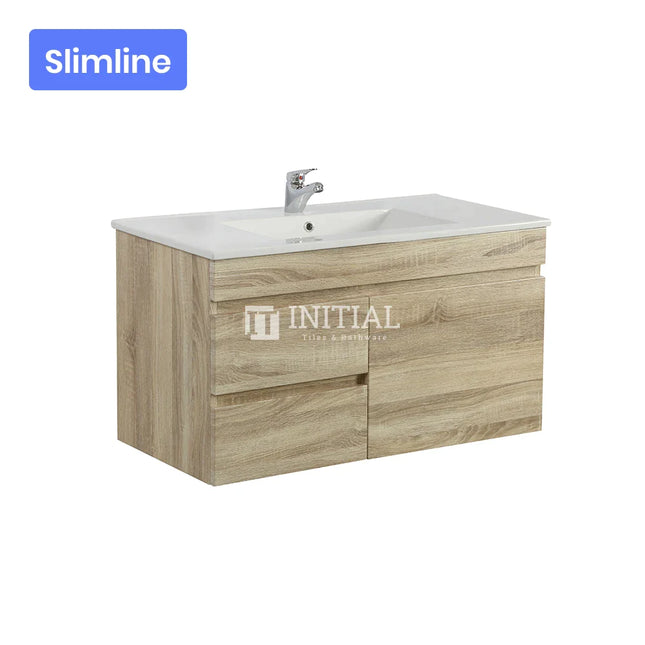 Begin Wood Grain PVC Filmed Slim Wall Hung Vanity White Oak 740W X 500H X 350D ,