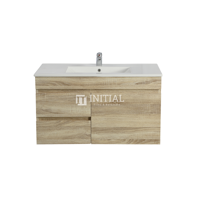 Begin Wood Grain PVC Filmed Wall Hung Vanity With White Oak 740W X 500H X 450D , Cabinet Only