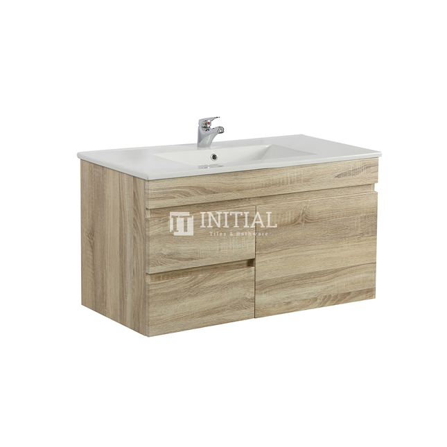 Begin Wood Grain PVC Filmed Wall Hung Vanity With White Oak 740W X 500H X 450D ,