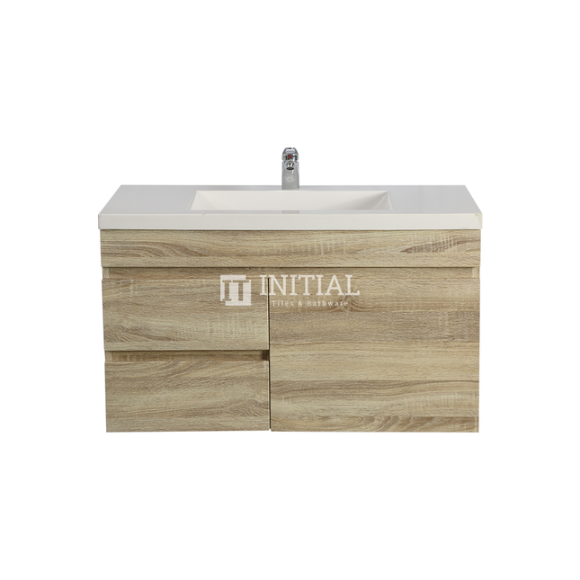 Begin Series Wood Grain Wall Hung Vanity Left Side White Oak 890W X 500H X 450D ,