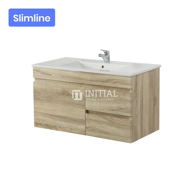 Begin Wood Grain PVC Filmed Slim Wall Hung Vanity White Oak 740W X 500H X 350D ,