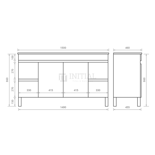 Essence Wood Grain Freestanding Vanity with 2 Doors and 4 Drawers Single Bowl Dark Brown 1490W X 860H X 455D ,