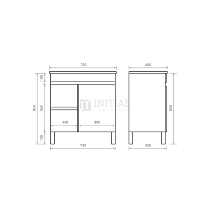 Essence Wood Grain Freestanding Vanity with 1 Door and 2 Drawers Left Side Dark Brown 740W X 860H X 455D ,