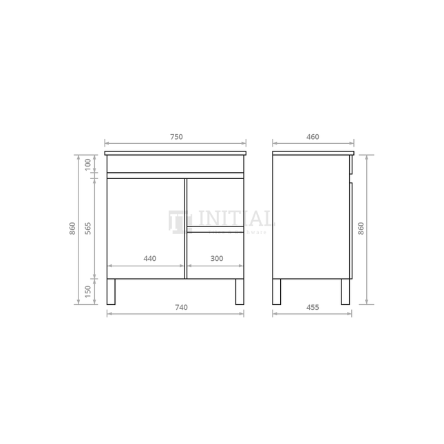 Essence Wood Grain Freestanding Vanity with 1 Door and 2 Drawers Left Side Dark Brown 740W X 860H X 455D ,