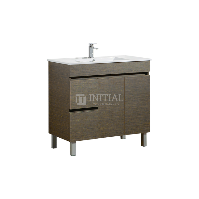 Essence Wood Grain Freestanding Vanity with 2 Doors and 2 Drawers Left Side Dark Brown 890W X 860H X 455D ,