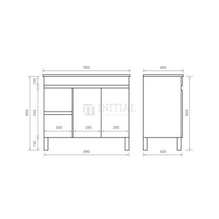 Essence Wood Grain Freestanding Vanity with 2 Doors and 2 Drawers Left Side Dark Brown 890W X 860H X 455D ,