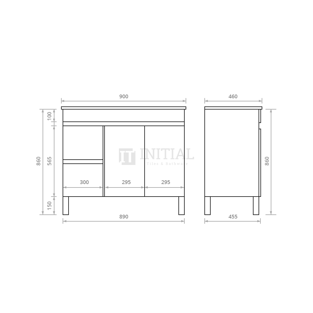 Essence Wood Grain Freestanding Vanity with 2 Doors and 2 Drawers Left Side Dark Brown 890W X 860H X 455D ,