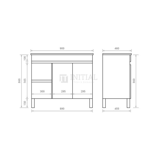 Essence Wood Grain Freestanding Vanity with 2 Doors and 2 Drawers Left Side Dark Brown 890W X 860H X 455D ,