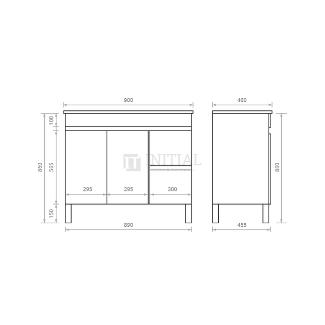 Essence Wood Grain Freestanding Vanity with 2 Doors and 2 Drawers Right Side Dark Brown 890W X 860H X 455D ,