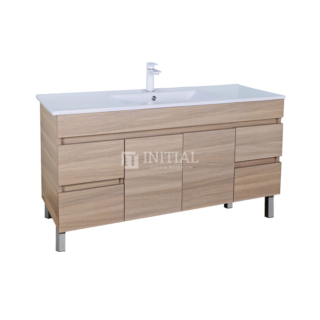 Essence Wood Grain Freestanding Vanity with 2 Doors and 4 Drawers Single Bowl Oak 1490W X 860H X 455D ,