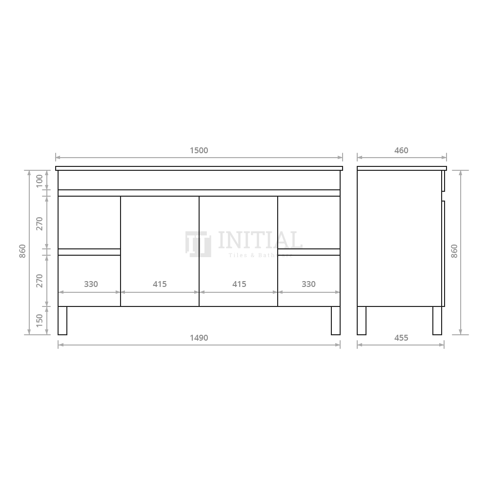Essence Wood Grain Freestanding Vanity with 2 Doors and 4 Drawers Single Bowl Oak 1490W X 860H X 455D ,
