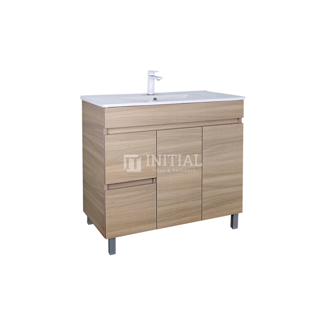 Essence Wood Grain Freestanding Vanity with 2 Doors and 2 Drawers Left Side Oak 890W X 860H X 455D ,