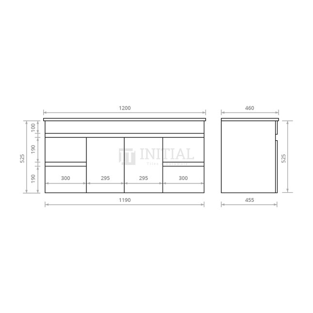 Essence Wood Grain Wall Hung Vanity with 2 Doors and 4 Drawers Single Bowl Dark Brown 1190W X 525H X 455D ,