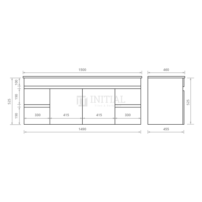 Essence Wood Grain Wall Hung Vanity with 2 Doors and 4 Drawers Single Bowl Dark Brown 1490W X 525H X 455D ,