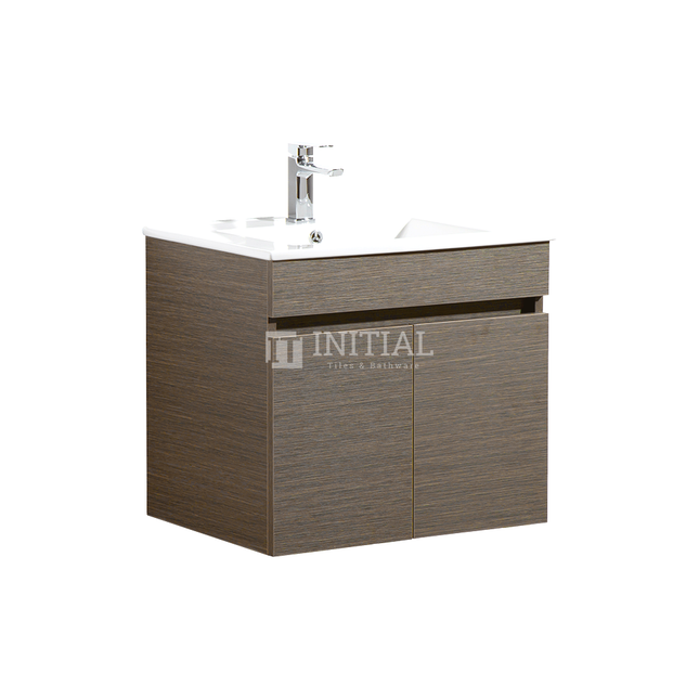 Essence Wood Grain Wall Hung Vanity with 2 Doors Dark Brown 590W X 525H X 455D ,