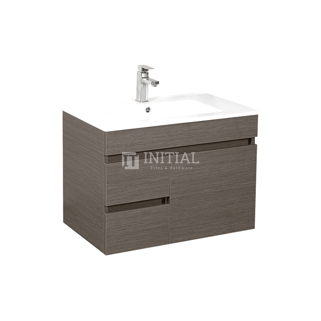 Essence Series Wood Grain Wall Hung Vanity Left Side Dark Brown 740W X 525H X 455D ,