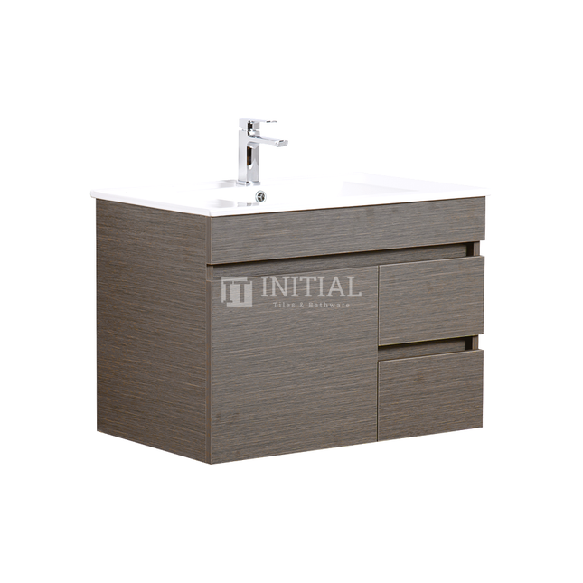 Essence Series Wood Grain Wall Hung Vanity Right Side Dark Brown 740W X 525H X 455D ,