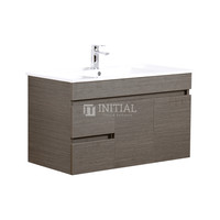 Essence Series Wood Grain Wall Hung Vanity with 2 Doors and 2 Drawers Left Side Dark Brown 890W X 525H X 455D ,